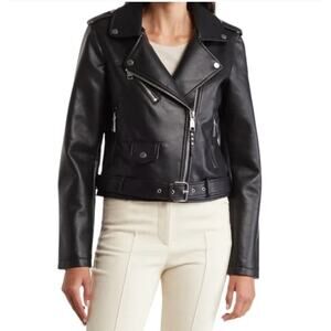 Rebecca Minkoff Faux Leather Moto Jacket Size L Black Biker Style worn once